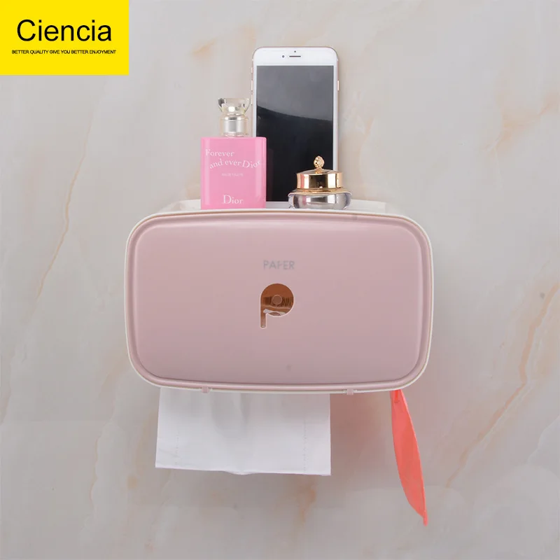 

ABS Hole Punched Bathroom Chart Drum Tissue Box Waterproof Toilet Paper Storage Shelf Toilet Roll Paper Creative Storage