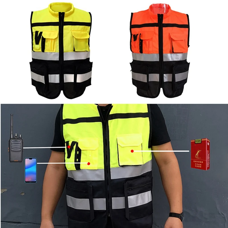 Reflective Safety Vest High Visibility Zipper Front