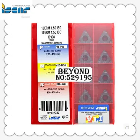 16 ERM 1.50 ISO IC908/16 ERM 1.75 ISO IC908,original Iscar Indexable Tungsten Carbide Threading Lathe Inserts,one Box 10pcs