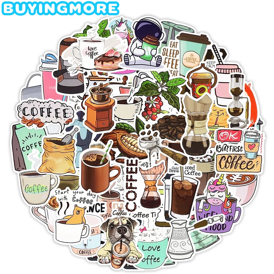 10/50 PCS Coffee Theme Phone Stickers and Decals Cute Cartoon Stationery Diary Bike Laptop Motorcycle Vinyl | Игрушки и хобби