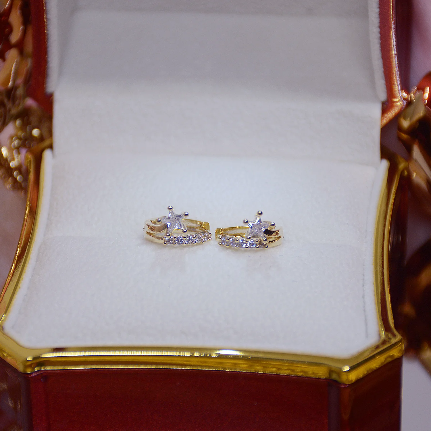 JUWANG Luxury Zircon star 14K Real Gold Plated Leave Earring Delicate Micro Inlaid Cubic Zircon CZ Stud Earrings Wedding Jewelry - Image 4