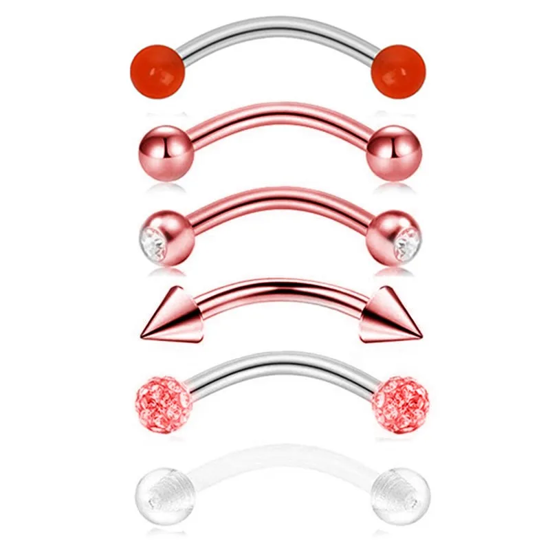 6PCS Stainless Steel Crystal Eyebrow Piercing Set 16G CZ Curved Barbell Helix Daith Piercing Lot Tongue Snake Eyes Bulk piercing jewelry body piercing earrings ear piercing jewelry metal jewelry body piercing jewelry body jewelry