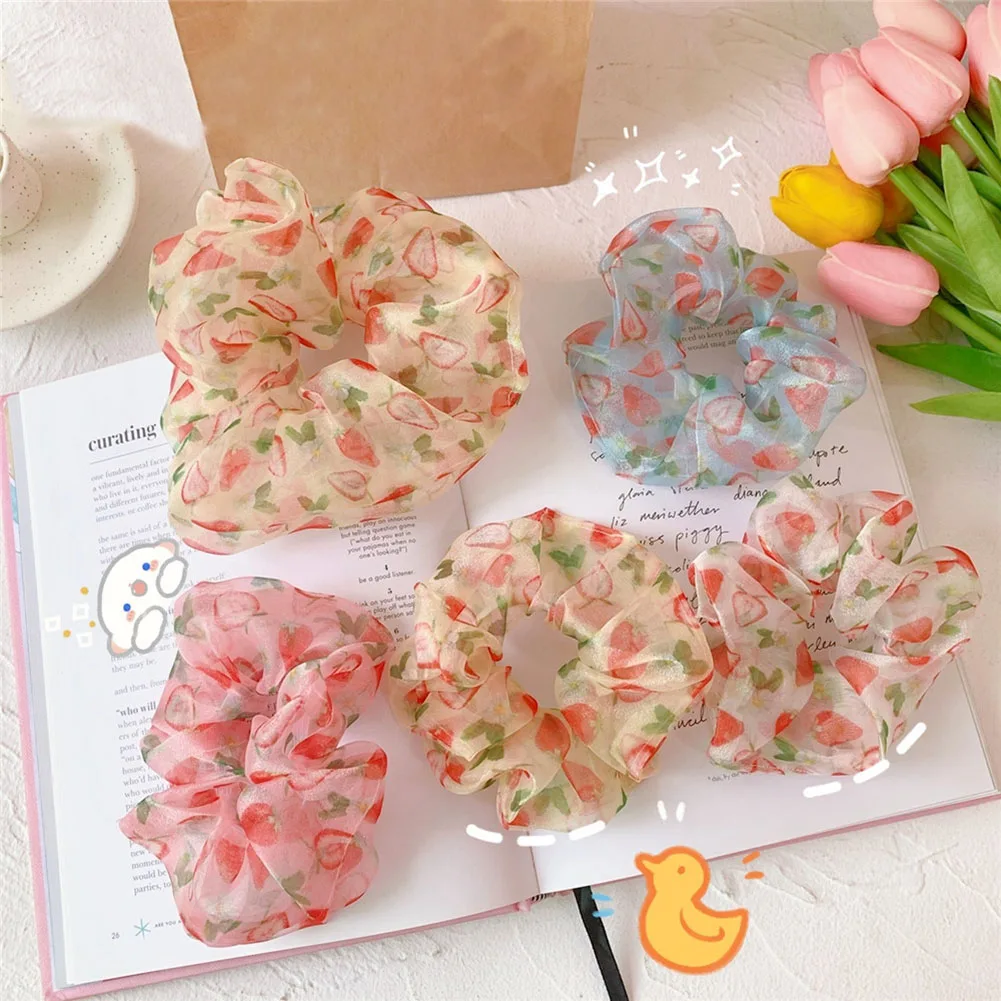 

Rubber Band Rope Elastic Girls Scrunchies Ponytail Holder Blue red Strawberry Thin Mesh Hair Rope Hair Bands Ties Accessories