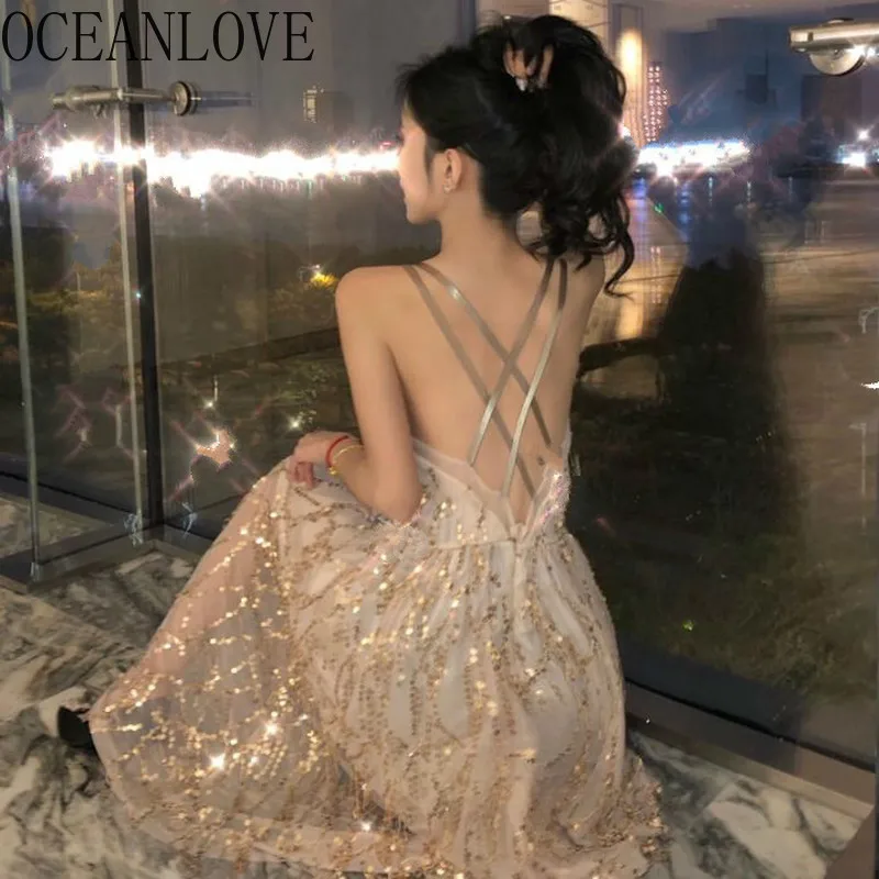 OCEANLOVE сексуальное платье для вечеринки женские блестящие трапециевидные