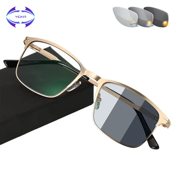 

VCKA Intelligent Photochromic Reading Glasses Men Square alloy Hyperopia Presbyopia with diopters Presbyopia Eyewear 0- +4.00