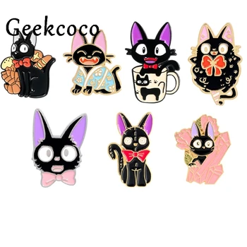 

20pcs/lot J1440 Geekcoco Cartoon Black Cat Metal Brooch Collar Kawaii Pin Jeans Shirt Badges Backpack Pins