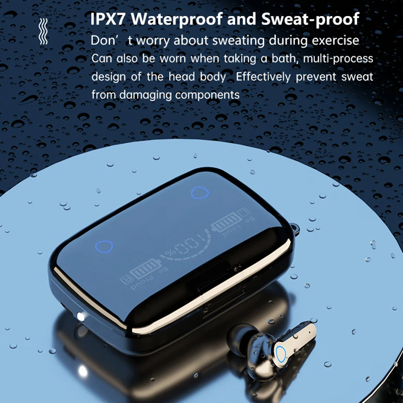 Tebaurry M19 Wireless Headphone TWS Sport Waterproof Bluetooth Earphone 5.1 HD Screen Display Stereo Headset with Flashlight