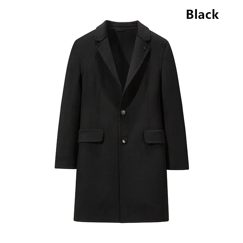 BNLD-9014-Black Зимнее шерстяное пальто с отворотом однобортное мужское высококачественное шерстяное пальто Повседневная тонкая шерстяная куртка с воротником мужская Длинная ветровка - Цвет: BNLD-9014-Black