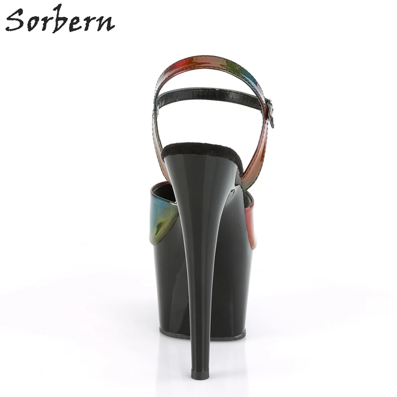 Sorbern Hologram Black Sandals 17Cm High Heel Slingbacks Platform Summer Shoes Open Toe Ankle Strap Ladies Sandals Custom
