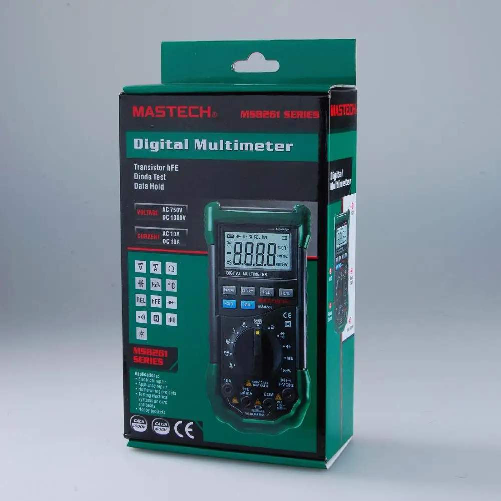 DishyKooker Mastech MS8268 Профессиональный цифровой мультиметр, измеритель звука и светильник, сигнализация, автоматический диапазон, сбрасываемый предохранитель, емкость