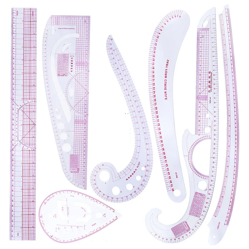 7pcs Multifunction Dressmaker Sample Ruler Metric Curve Cutting Sleeve