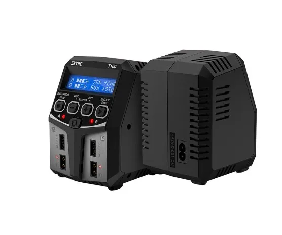 SKYRC T100 DUAL 5A 2X50W Balance FPV Charger Discharger With Meter lipo battery charger drone battery charger For 2-4S LiPo/LiIon/LiFe/LiHV Battery RC Drone Multirotor