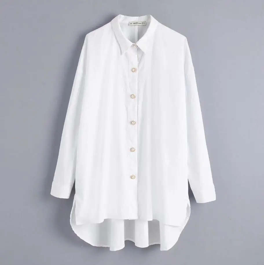 

Fashion Women Button Decoration Loose Shirt 2019 Autumn Leisure Lady Long Sleeve Blouse Poplin Tops