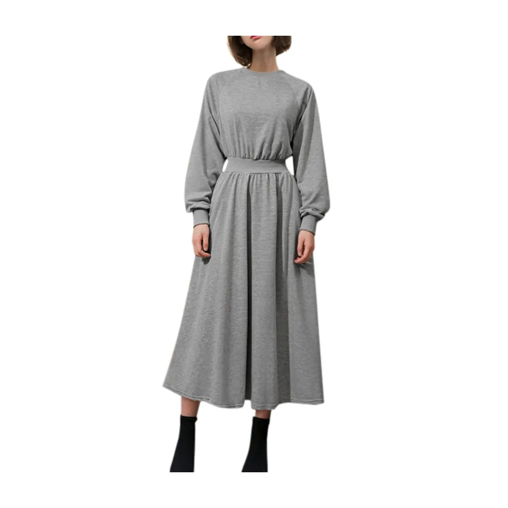 Модное женское платье, повседневный однотонный Свободный пуловер, длинный рукав, длинный свитер, тонкое платье, vestidos verano mujer# guahao