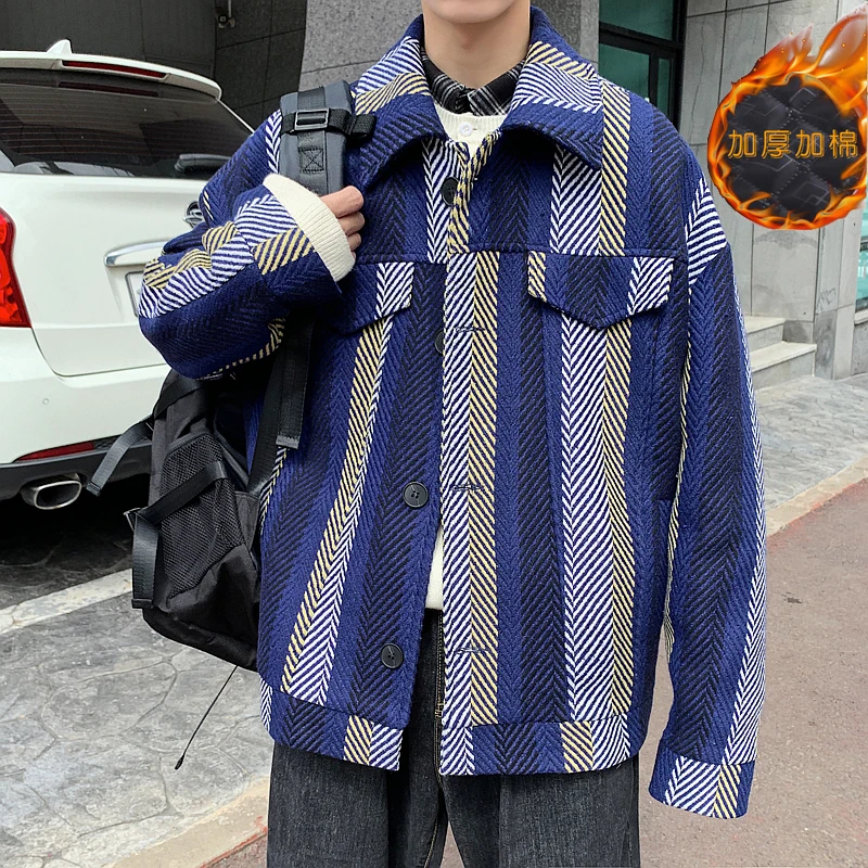 Winter Thick Woolen Coat Men's Warm Fashion Casual Plus Cotton Woolen Coat Men Streetwear Loose Vintage Woolen Jacket Mens Winter Thick Woolen Coat Men's Warm Fashion Casual Plus Cotton Woolen Coat Men Streetwear Loose Vintage Woolen Jacket Mens