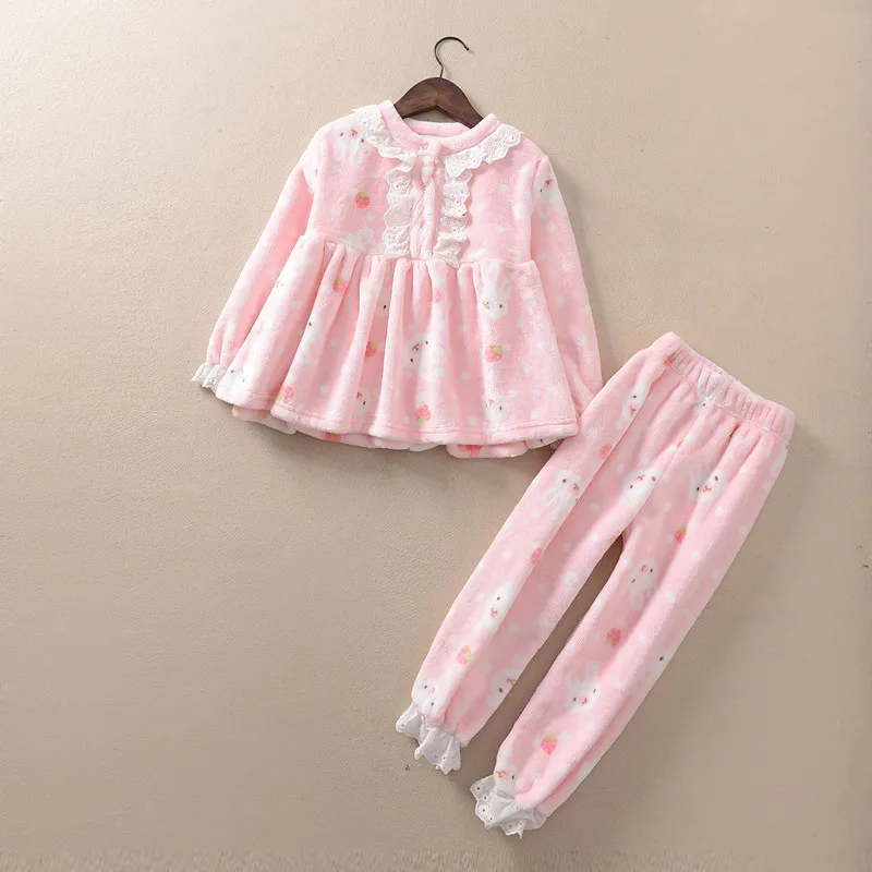 Korean-style New Style Autumn And Winter Children Flannel Pajamas Two-Piece Set Men And Women Children Childrenswear Homewear Se