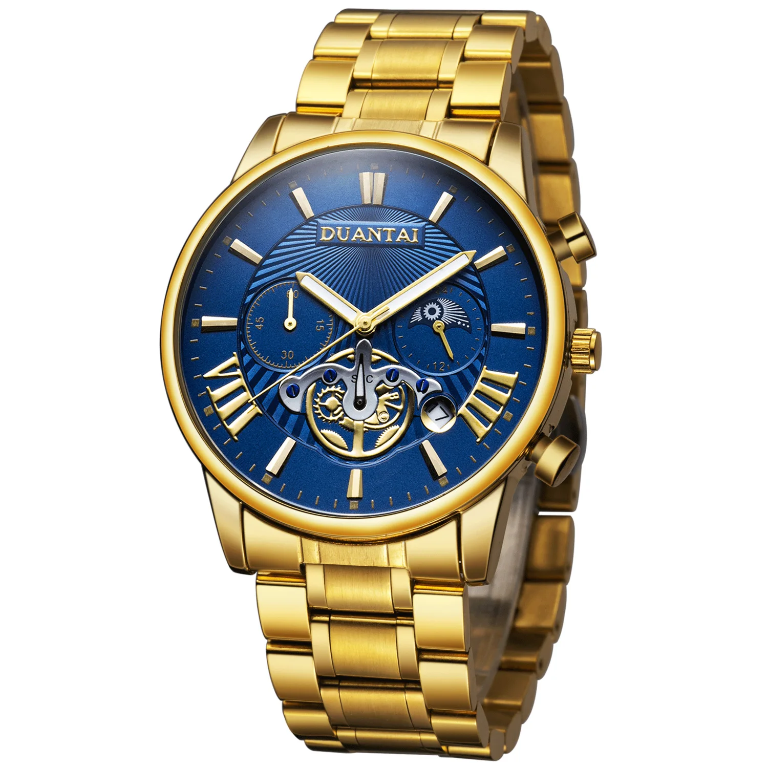 DUANTAI Mens New Fashion Full Steel Imitation Mechanical Hollow Design ...