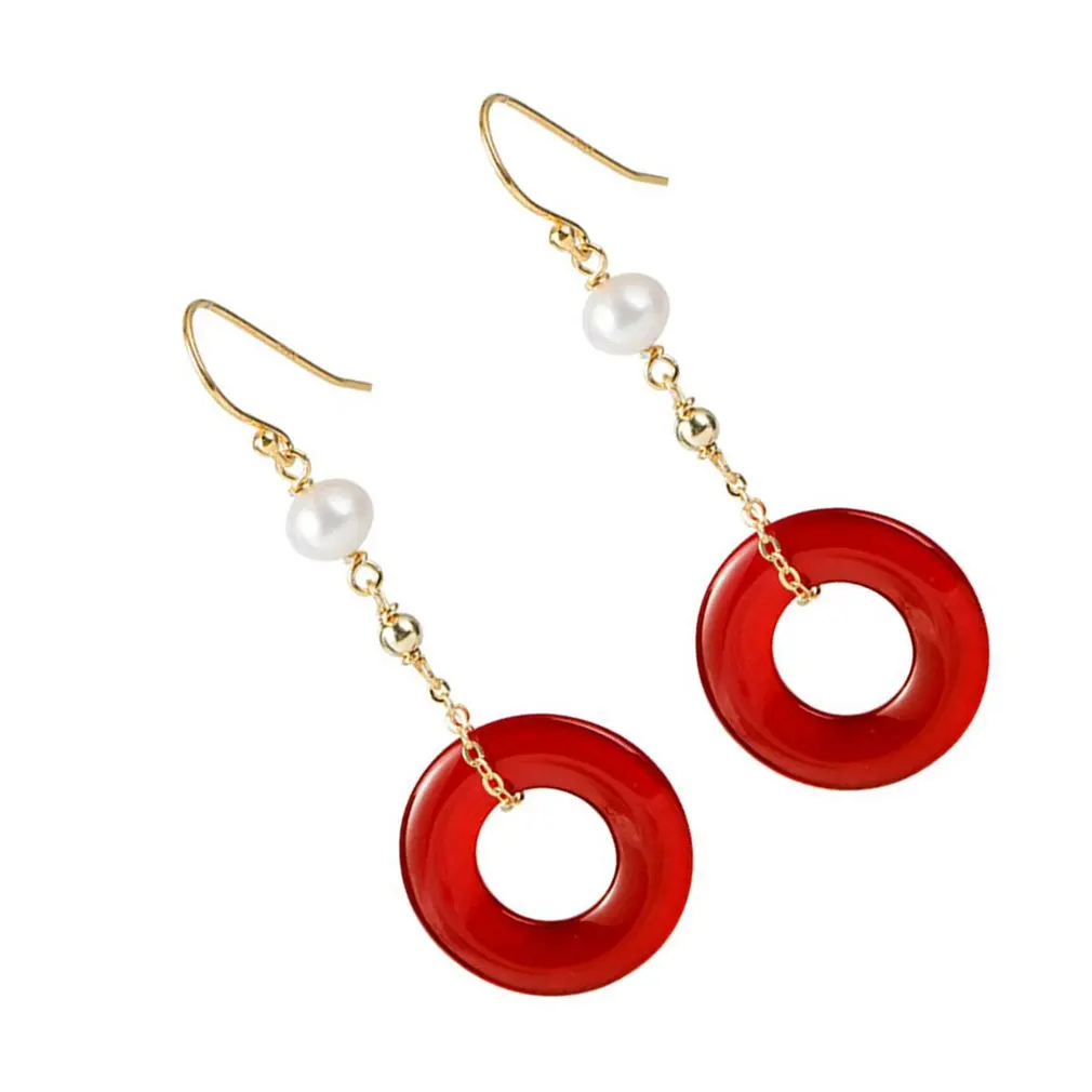 

Retro Chinese Style Natural Pearl Agate Safety Buckle Earrings Female Diy Handmade Simple Circle Design Ear Jewelry