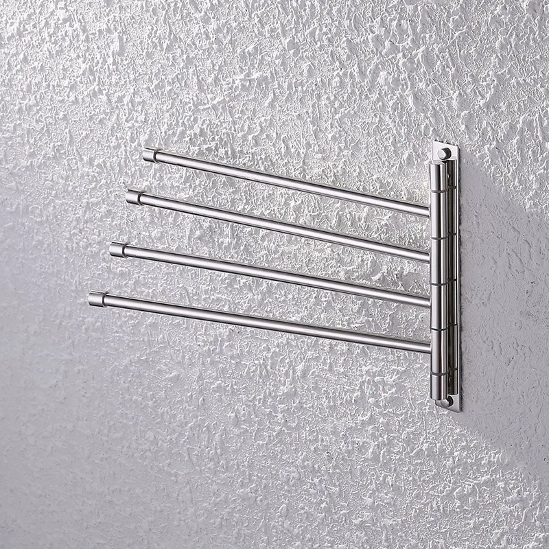 Swivel Towel Bar Stainless Steel 4-Arm Bathroom Swing Hanger Towel Rack Holder Storage Organizer Space Saving Wall Mount Brush