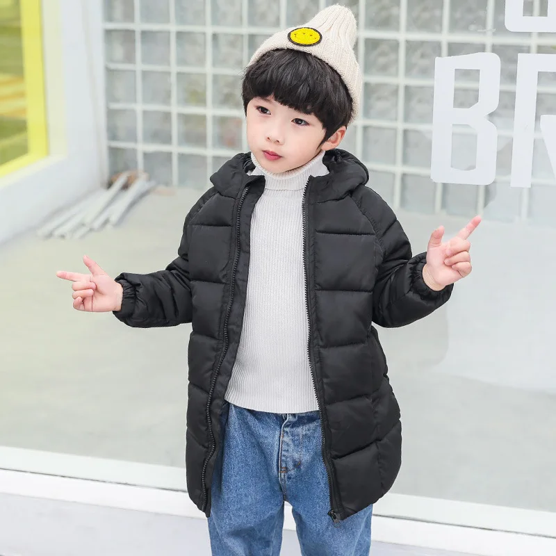 Детская куртка-парка коллекция года, осенне-зимняя теплая детская куртка для мальчиков, пальто для девочек верхняя одежда средней длины с капюшоном куртки для маленьких девочек - Цвет: 3-Black