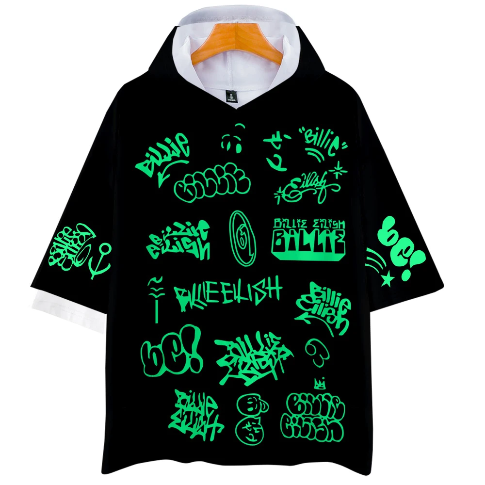 

New Hot Hooded Hip-hop Harajuku Short-sleeved Fashion for Men and Women 3D Billie Eilish Hip Hop High Quality Picture Color Half