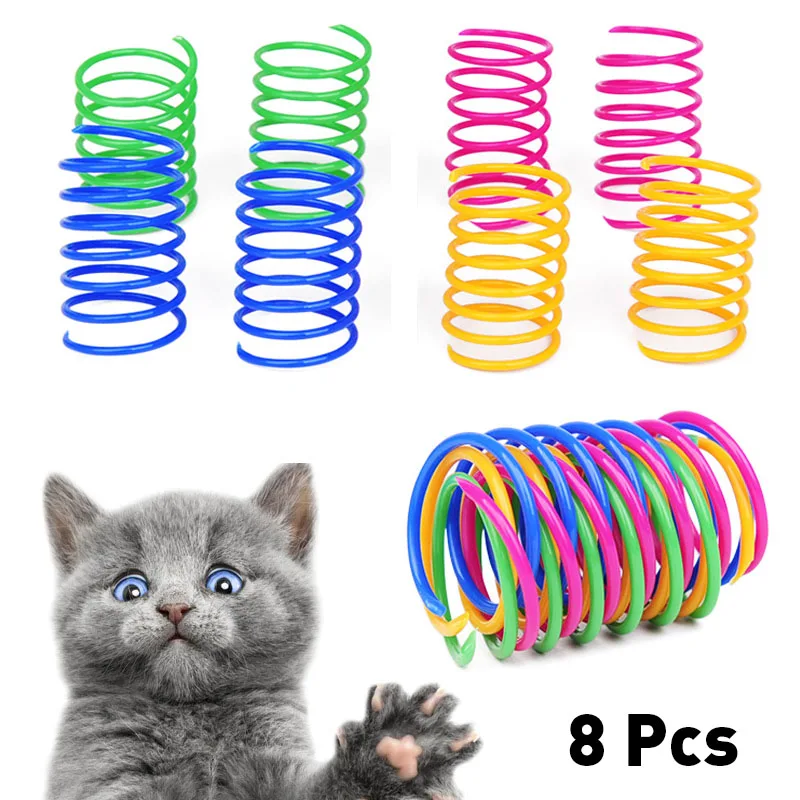 8Pcs Creative Cat Spring Toy Colorful Plastic Flexible Coil Spiral