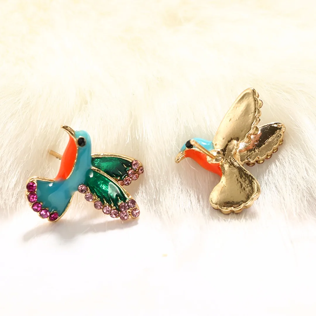 1 Pair Cute Animal Flying Bird Hummingbird Ear Stud Earrings for Women