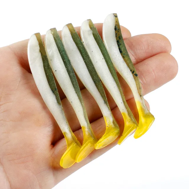 5pcs/Lot Soft Lures 50mm 70mm T Tail Jigging Fishing Lures Wobblers Tackle Double Color Bass Pike Aritificial Silicone Swimbait 5