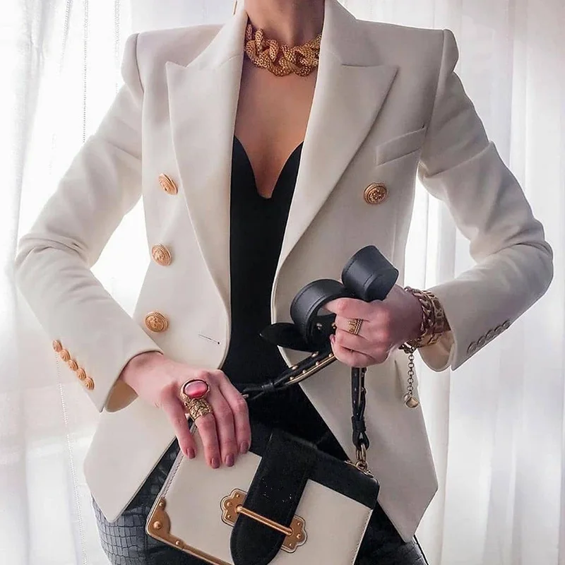 Winter Women Blazer Double Breasted Blazer Coat Fashion Slim long Sleeve Elegant Suit Jacket Office Women Blazer Spring Autumn 2