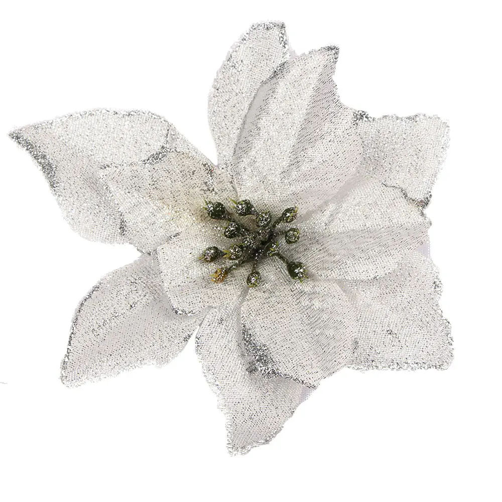 Silver Cloth Flower Floral Decor Elegant Colorful Beautiful Poinsettia 13cm 6 Color Office Festival Prop Ornament Home - Цвет: Silver