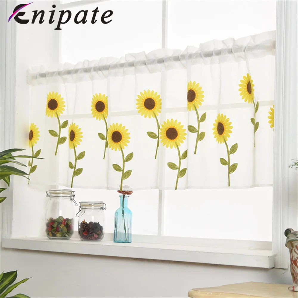 Enipate Короткая занавеска с вышивкой ромашки пасторальная кухонная короткая