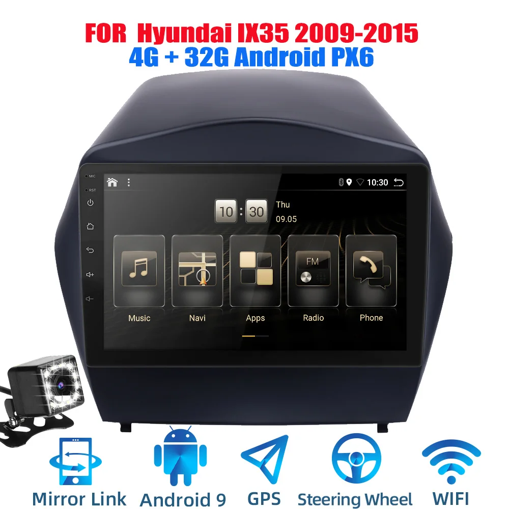 2din Android 9,0 Ouad Core PX6 Автомагнитола стерео для hyundai IX35 2009- gps Navi Аудио Видео плеер Wifi BT HDMI DAB - Цвет: Android PX6 CAM