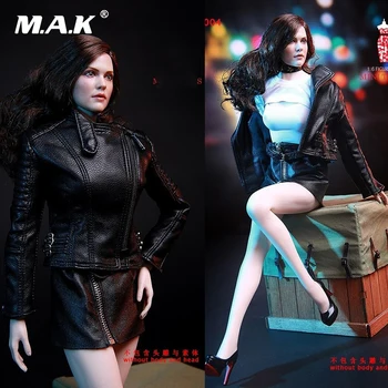 

1/6 Female Sexy Leather Coat&Skirt Clothing Set P-004 with high heels shoes for 12inches Emma Watson figure