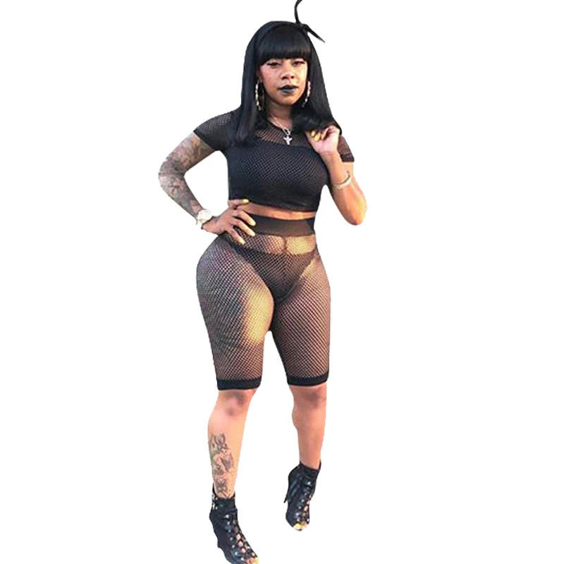 fishnet top and shorts