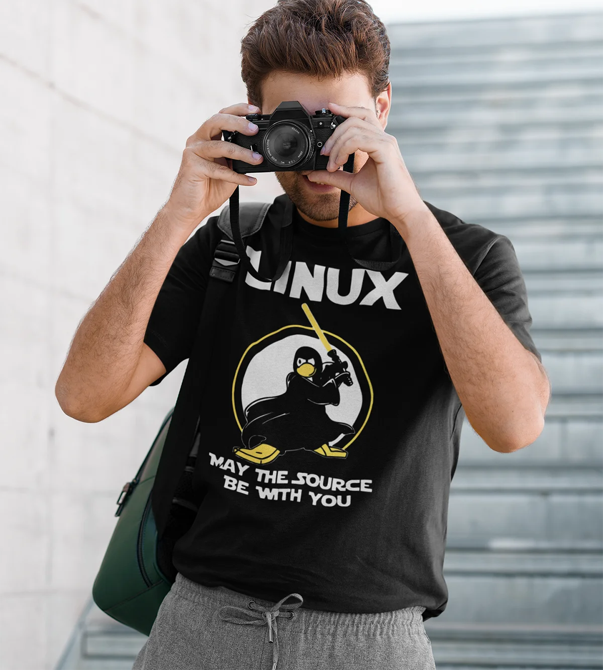 Linux May The Source Be With You Мужская футболка с пингвином программирующая кодирующая