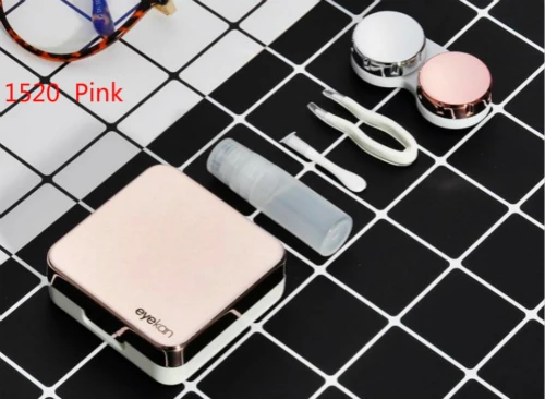 1520Pink Цветной чехол для контактных линз с зеркалом для женщин, цветная коробка для контактных линз для глаз, контейнер для контактных линз J1520 - Цвет: 1520Pink