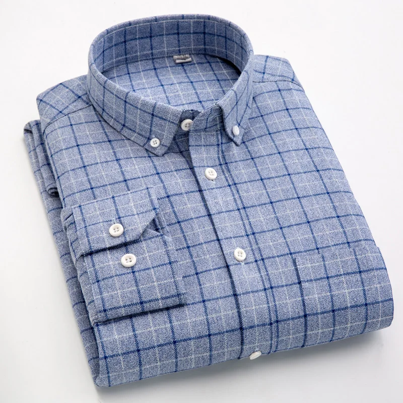 New Men's Plaid Shirts Long Sleeve Regular Fit Sanded Fabric Checkered Shirts for Male Casual New Men's Plaid Shirts Long Sleeve Regular Fit Sanded Fabric Checkered Shirts for Male Casual