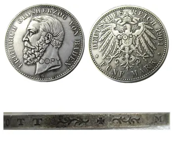 

1901 GERMAN STATES BADEN - 5 mark Silver Plated Copy coin