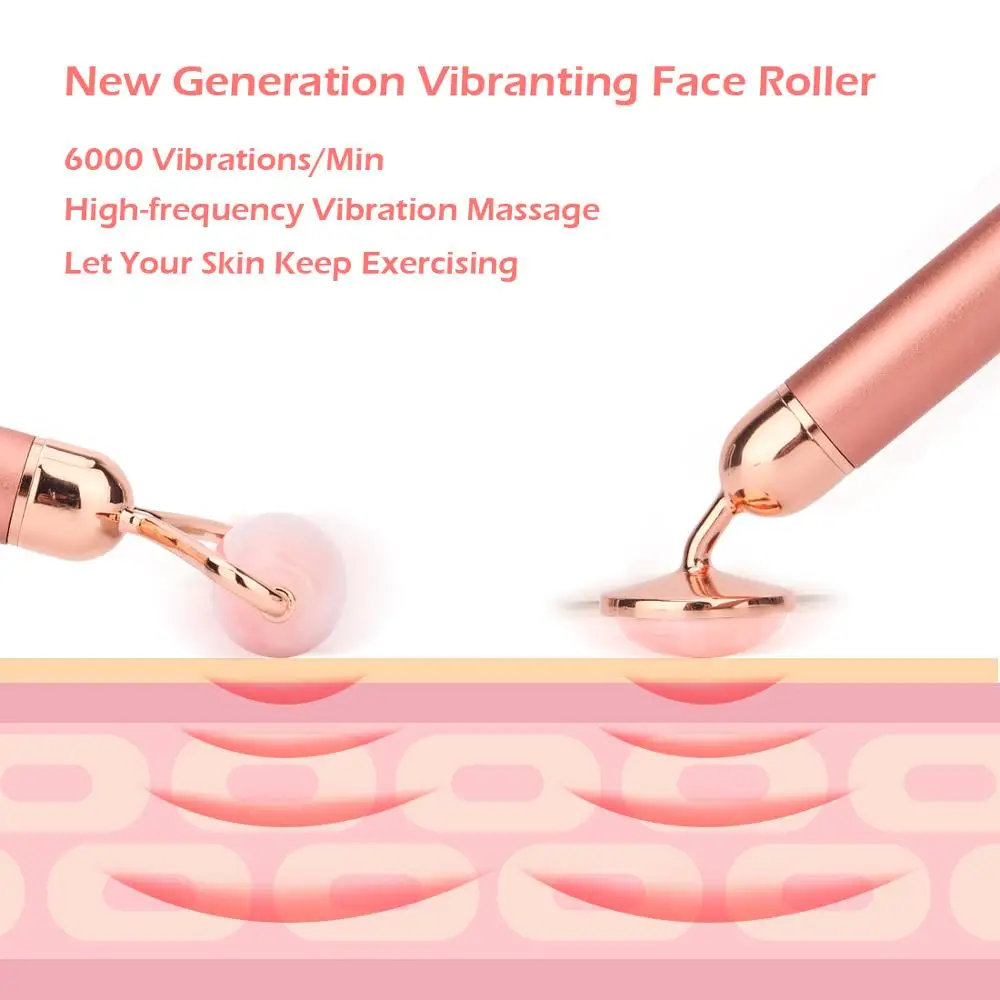  Electric Vibrating Natural Rose Quartz Jade Roller Face Lifting Real Genuine Jade Stone Facial Mass