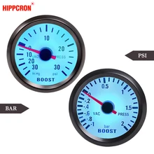 Автомобильный датчик, 2 "52 мм турбонаддув-1 ~ 2 бар/ -30 ~ 30 PSI вакуумный пресс-метр для авто синий светильник, черный обод 12 В