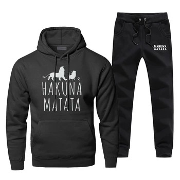 

Hakuna Matata The Lion King Hoodies Pants Men Sets Track Suit Two Piece Set Sweatshirt Sweatpants Autumn Sports 2 PCS Tracksuit