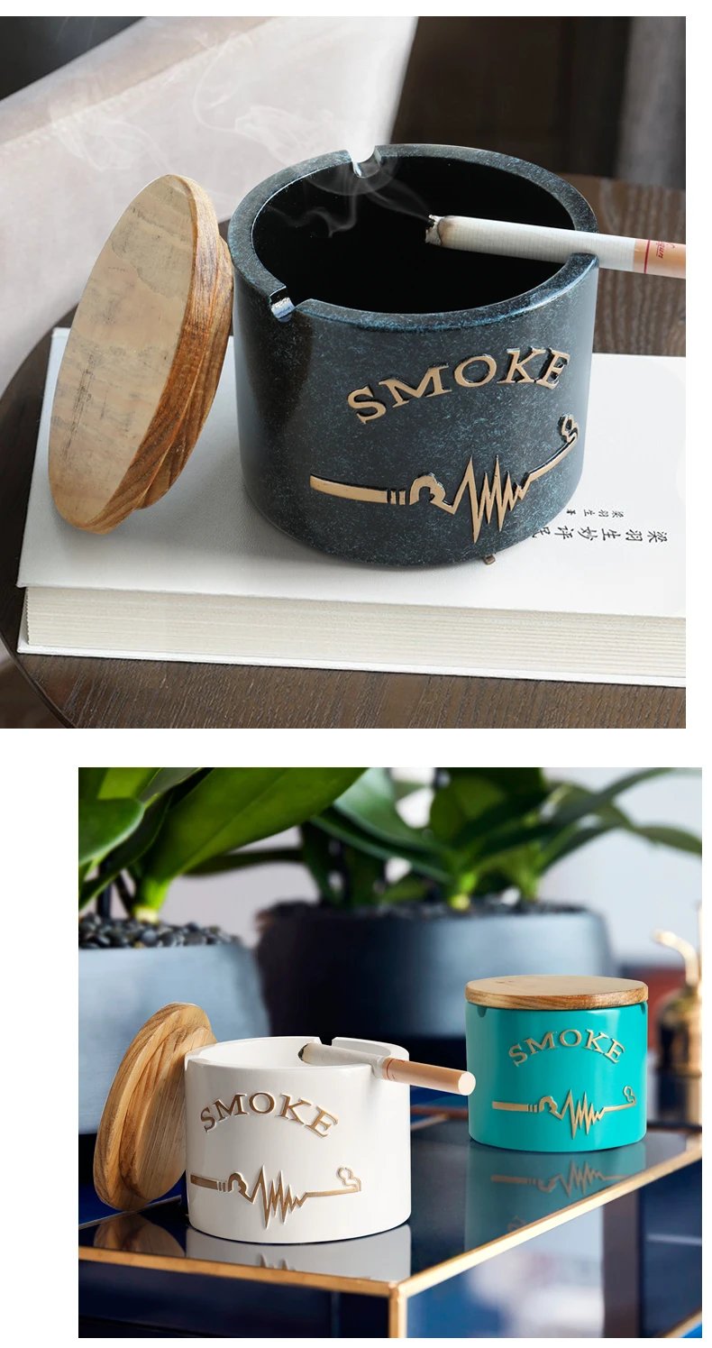 Resin Moden Windproof Ashtray With lid for Tabletop Gift for friends Hotel outdoor home decoration Smokeless Ashtray Holder