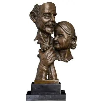 

Old Man and Woman Bust Love Sculpture Couple Statue Art Bronze Golden Wedding Anniversary Gift Living Room Decoration