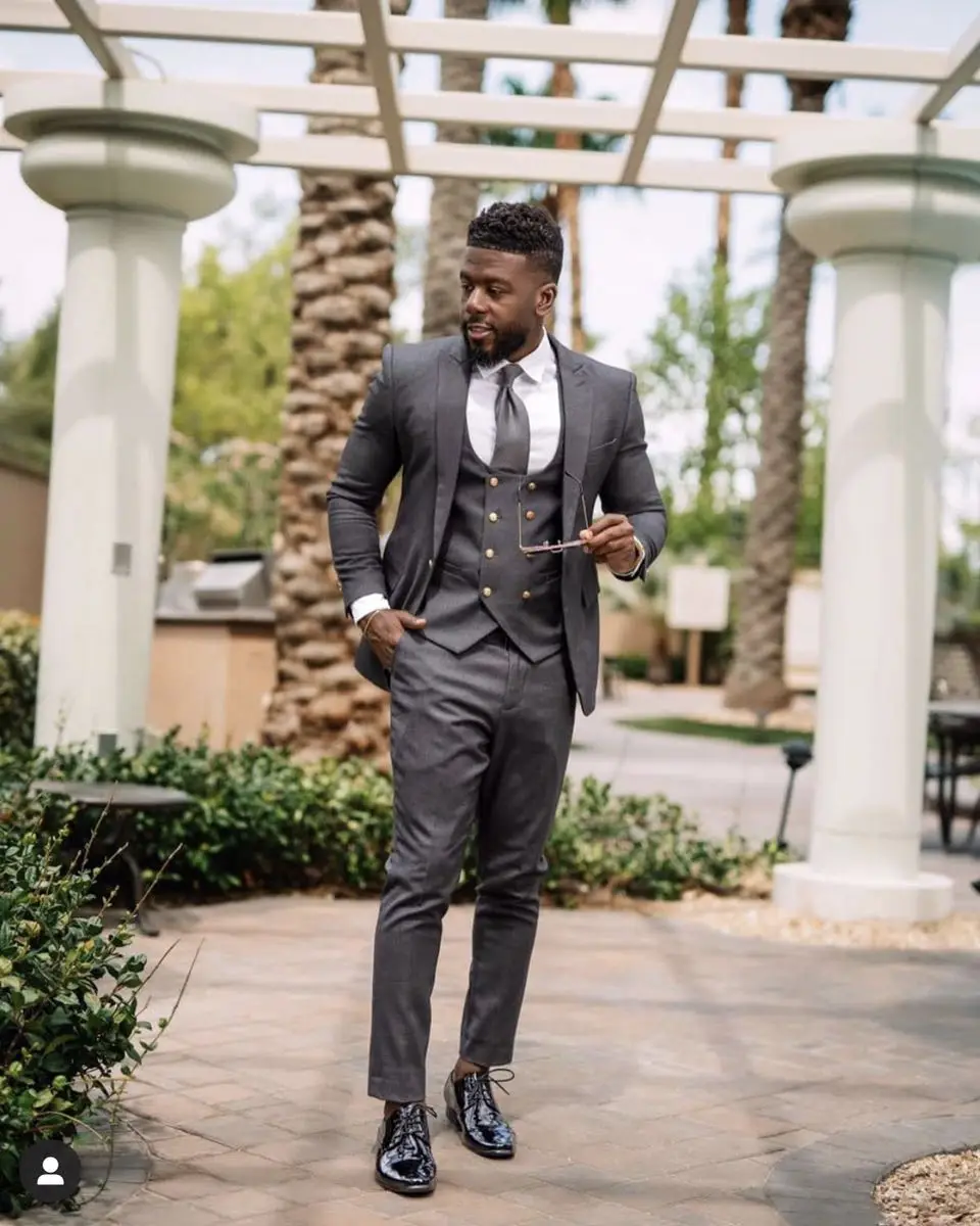 Costume Homme Gris Hommes Costumes 3 Pièces Revers De Pointe Un Bouton Marié Bal Mariage Terno Masculino Slim Fit Blazer Veste