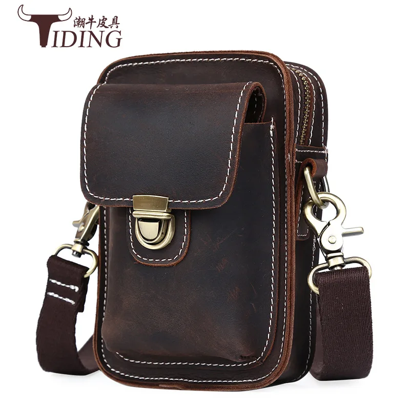

Tiding Multi-functional Full-grain Leather-Shoulder Horse Leather Small Shoulder Bag Leather Pocket Mobile Phone Pannier Bag 311