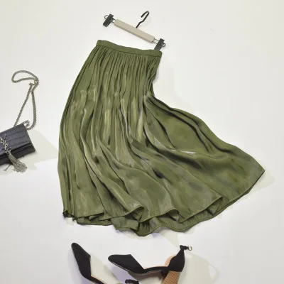army green Абрикосовые розовые летние юбки макси женские зимние элегантные женские офисные длинные юбки женские с высокой талией плиссированные юбки jupe saia - Цвет: army green