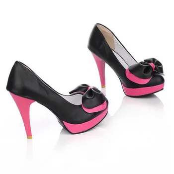

2020 new female color matching bow high heel round sweet fashion shoes