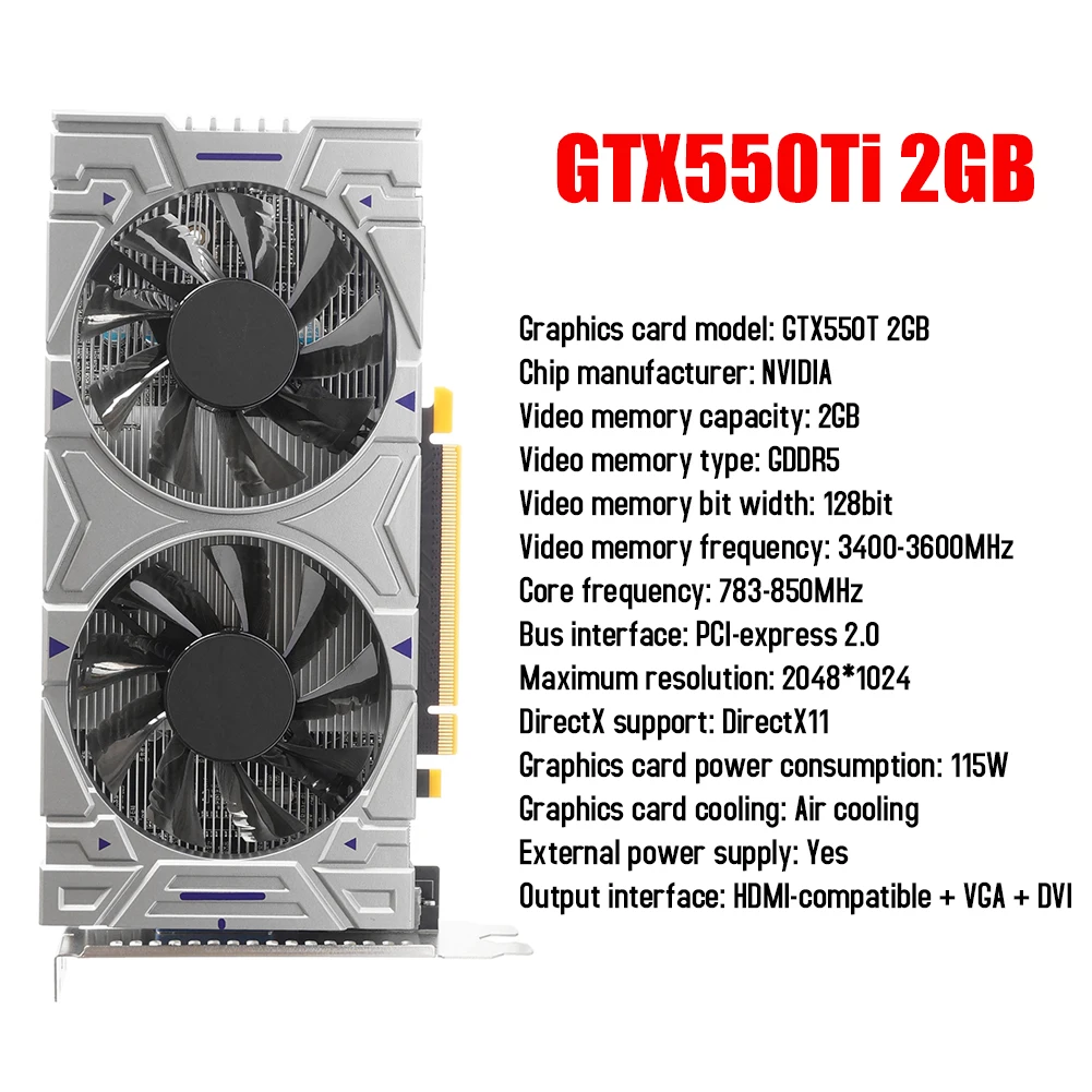 GTX550TI Video Card 2GB/3GB/4GB/6GB DDR5 128Bit Gaming Graphics Card with Cooling Fan DVI+VGA Desktop Computer Part Accessory gpu computer Graphics Cards