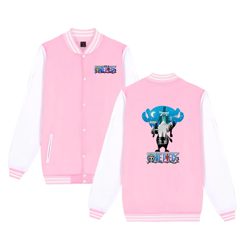 

One Piece O-Neck Baseball Jackets Autumn Fashion Lovely Baseball Uniform Unisex Harajuku Jackets Women Men Hip Hop Coat