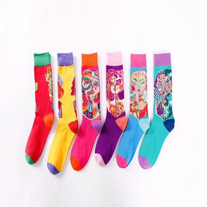 Горячая Распродажа, женские носки из художественного хлопка, фиолетовые, оранжевые, розовые носки для девочек, мягкие повседневные носки для мужчин и женщин, носки для взрослых
